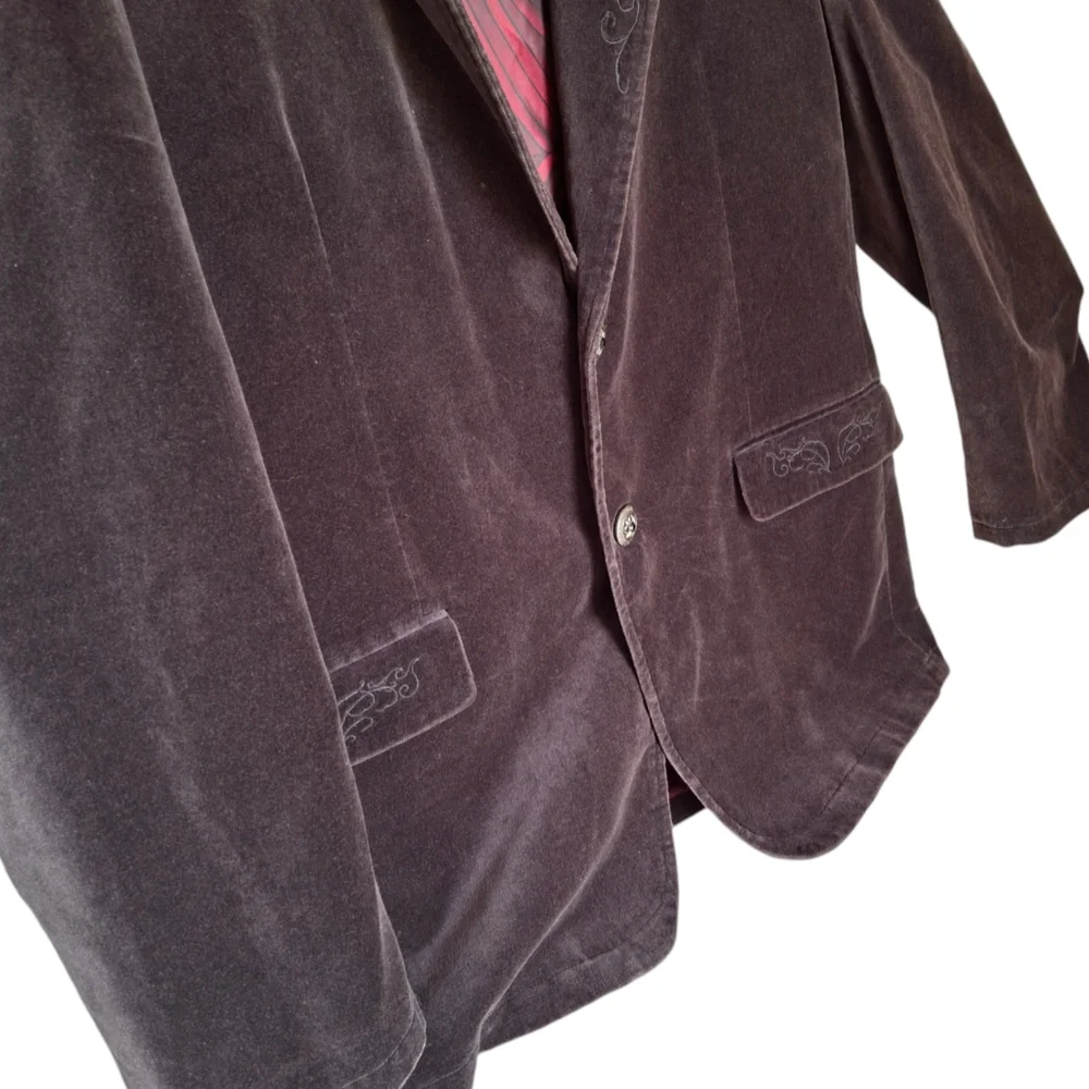 Affliction Red Label Black Velvet Graphic  Cross Blazer Men Size XL 48-50 - Picture 8 of 12